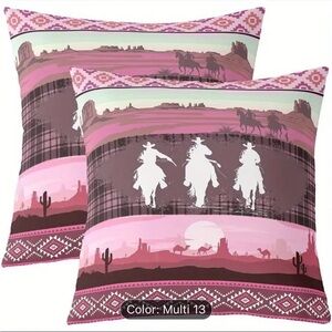 🌟 2-Piece Set: Pink Western Cowboy & Cowgirl Throw Pillow Covers 🌟